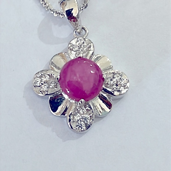 1.5ct Genuine Star Ruby 14KWGP Necklace - Picture 3 of 6